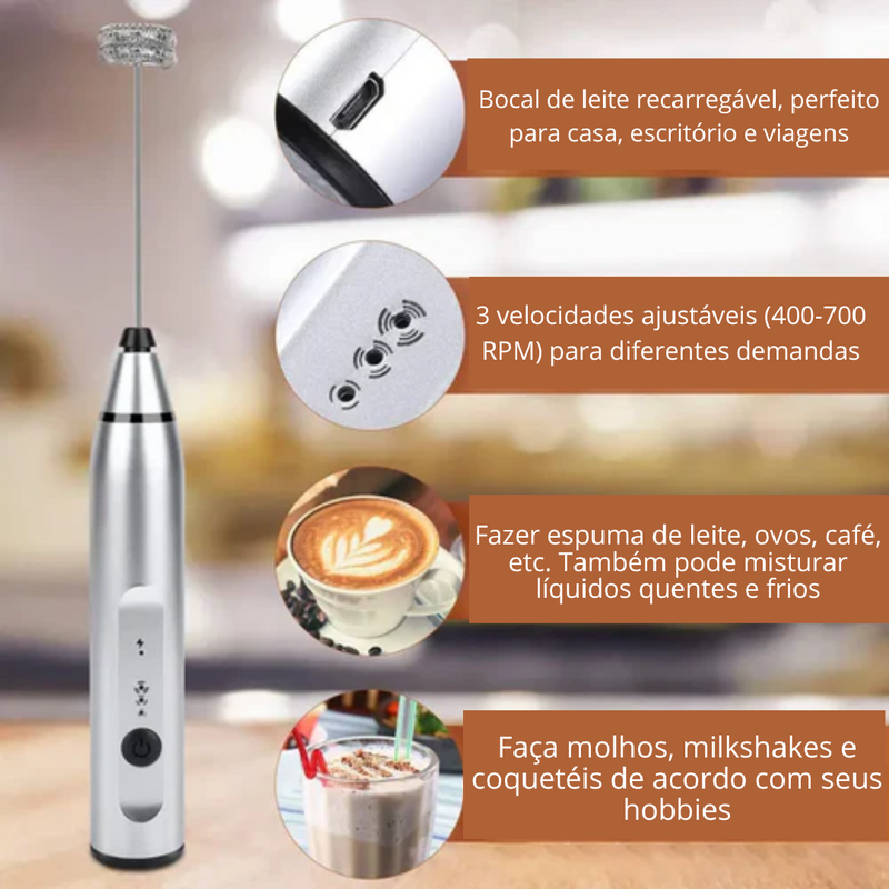 Batedor de leite sem fio, misturador para café, cappuccino, creme elétrico com usb