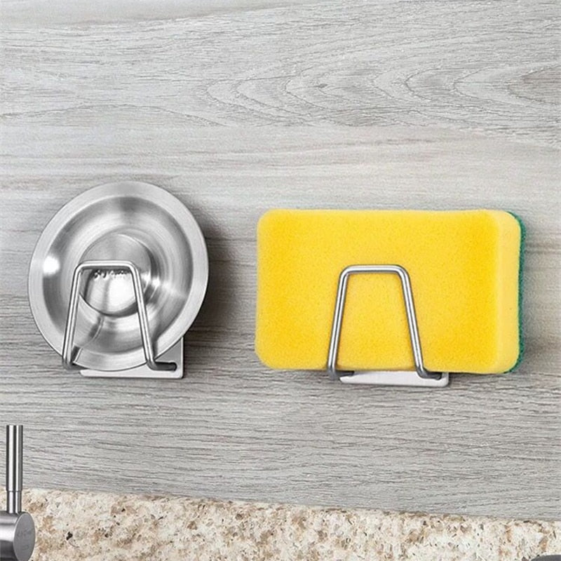 Suporte de Esponjas e Objetos de Aço Inoxidável Autoadesivo Acessório Para Cozinha