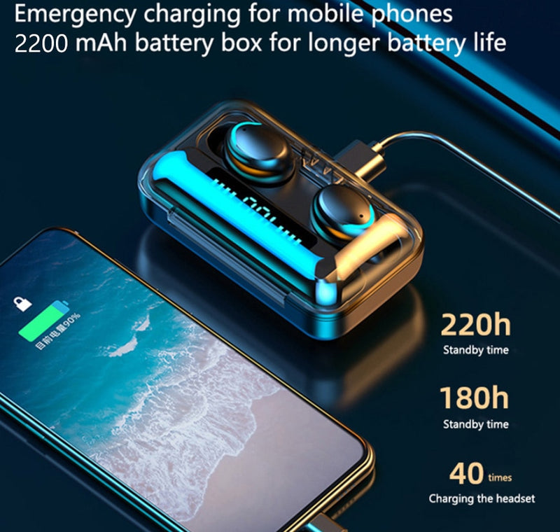Fones de ouvido TWS Bluetooth 5.0 Caixa de carregamento de 2200 mAh à prova d'água com microfone