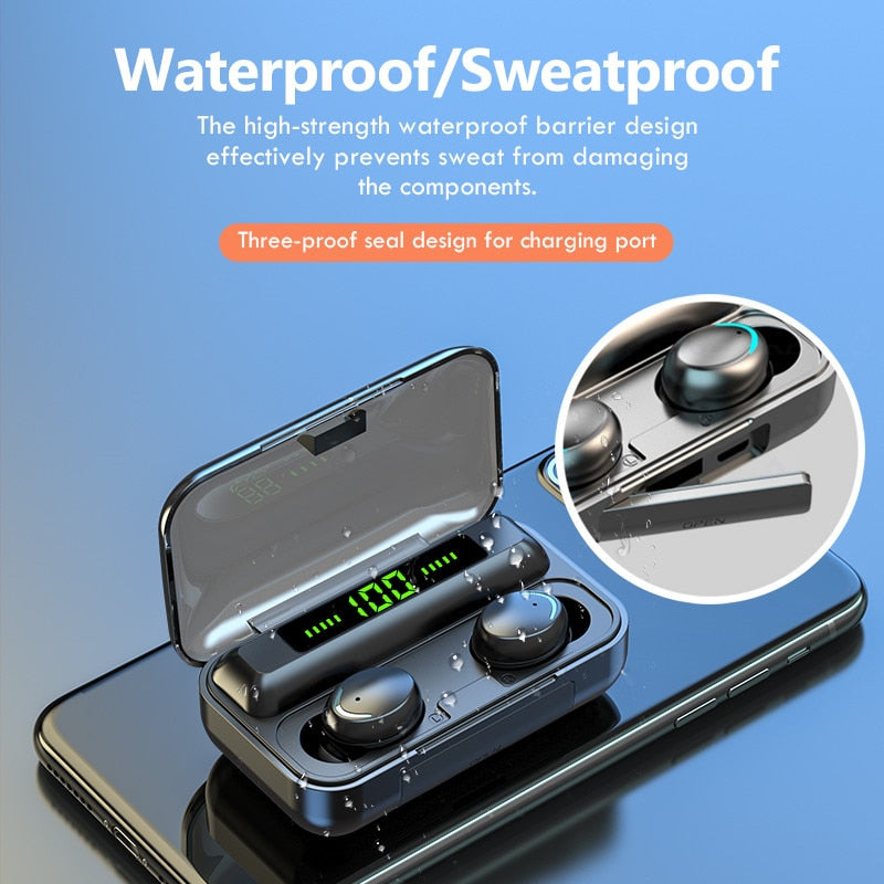 Fones de ouvido TWS Bluetooth 5.0 Caixa de carregamento de 2200 mAh à prova d'água com microfone