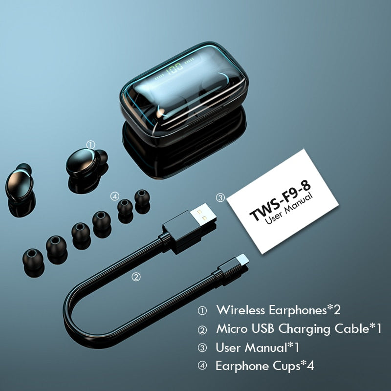 Fones de ouvido TWS Bluetooth 5.0 Caixa de carregamento de 2200 mAh à prova d'água com microfone