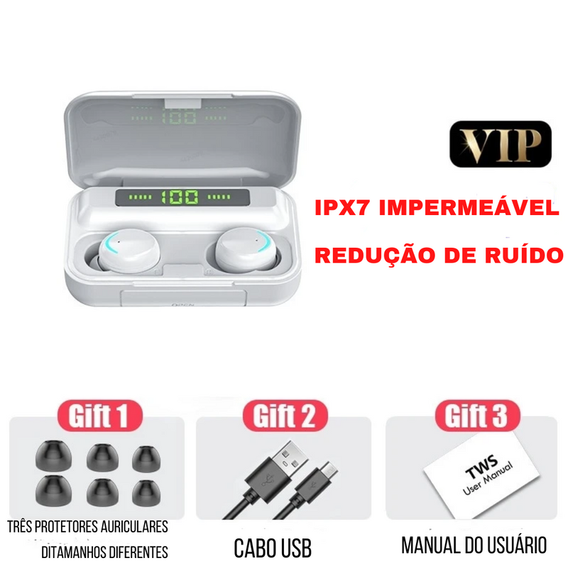 Fones de ouvido TWS Bluetooth 5.0 Caixa de carregamento de 2200 mAh à prova d'água com microfone