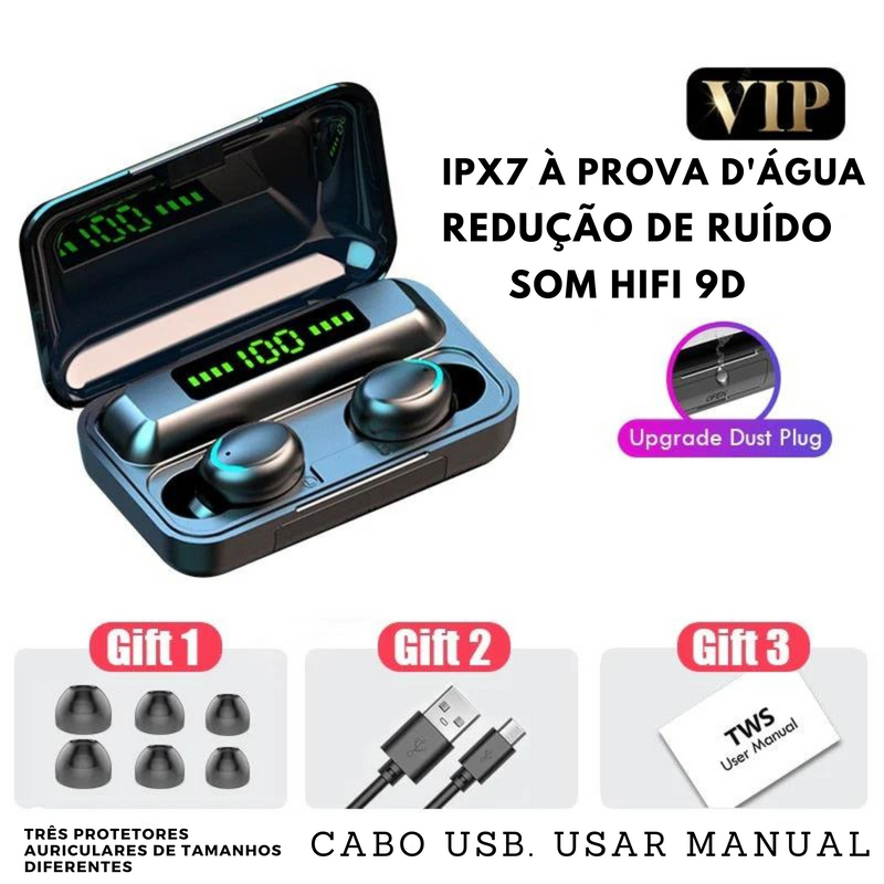 Fones de ouvido TWS Bluetooth 5.0 Caixa de carregamento de 2200 mAh à prova d'água com microfone